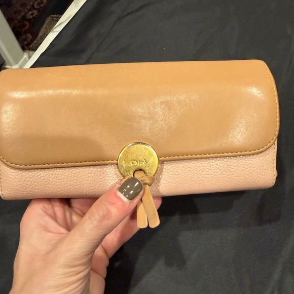 Chloe Indy Continental Flap Wallet Blush Pink Grained Leather Logo Closure - Picture 2 of 16